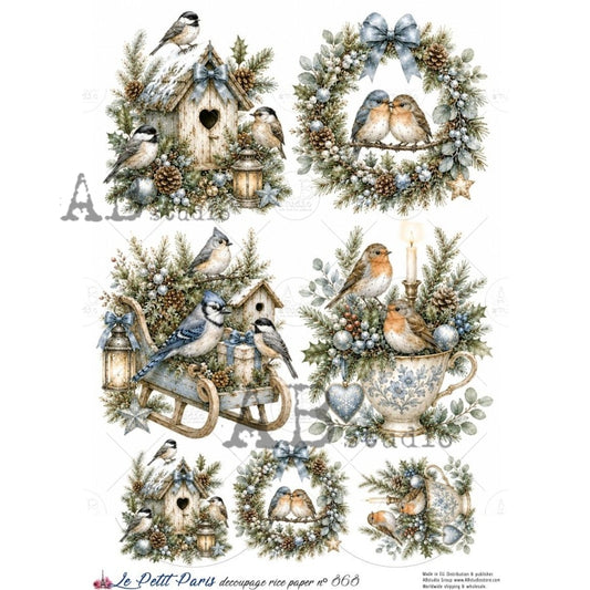 AB Studios - #868 6 Christmas Birds Images A4 Rice Paper