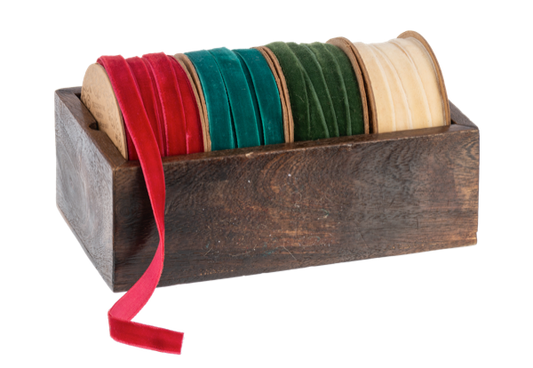 Woven Ribbon Spool 4pc in Wood Box