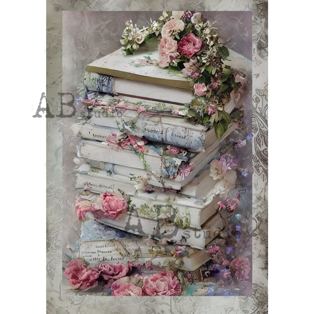 AB Studios : Shabby Chic Stack of Books Rice Paper A4