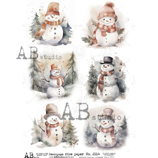 AB Studios : Watercolor Snowman Ornament Rounds A4 Rice Paper