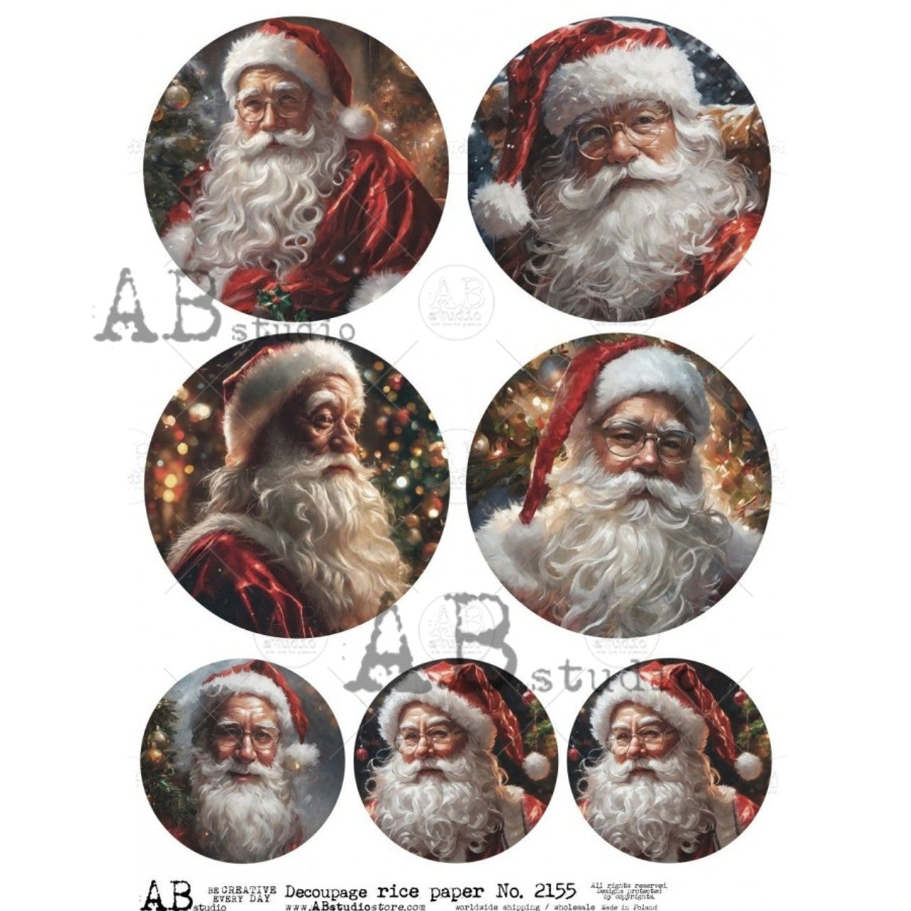 AB Studios :  Traditional Santa's Ornament Rounds A4 Rice Papers