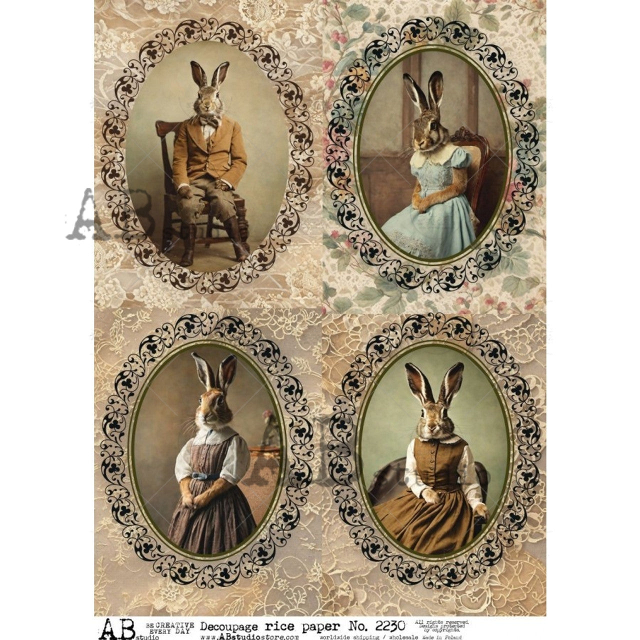 AB Studios : Sophisticated Bunny Portraits A4 Rice Paper