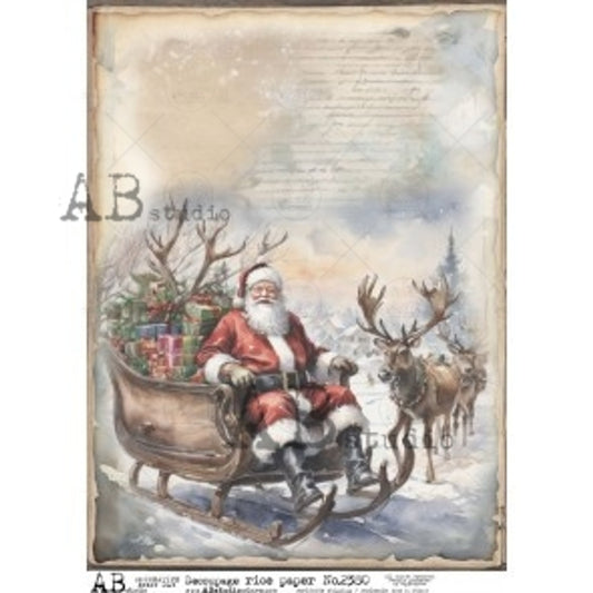 AB Studios : Santa in His Sleigh A4 Rice Paper