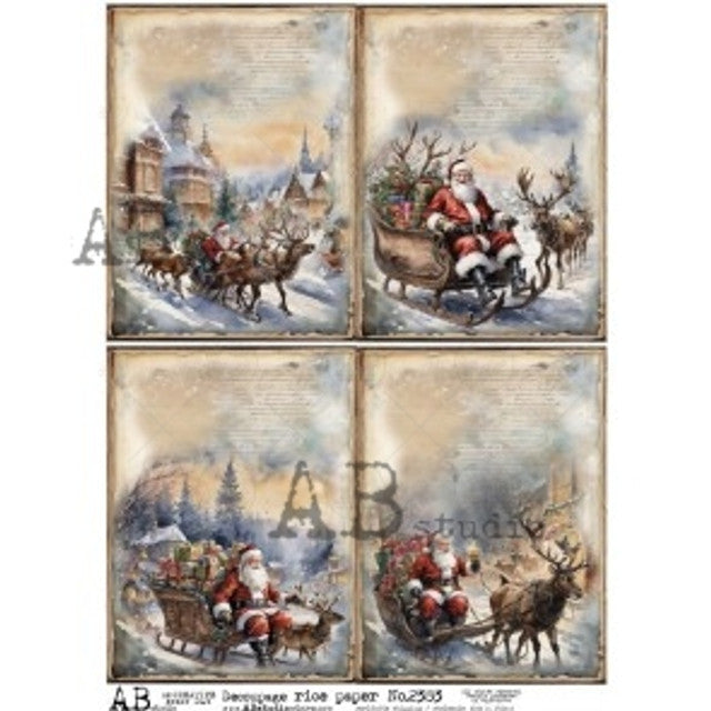 AB Studios : Santa in His Sleigh Four Pack A4 Rice Paper