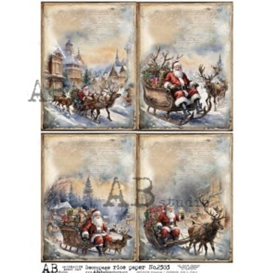 AB Studios : Santa in His Sleigh Four Pack A4 Rice Paper