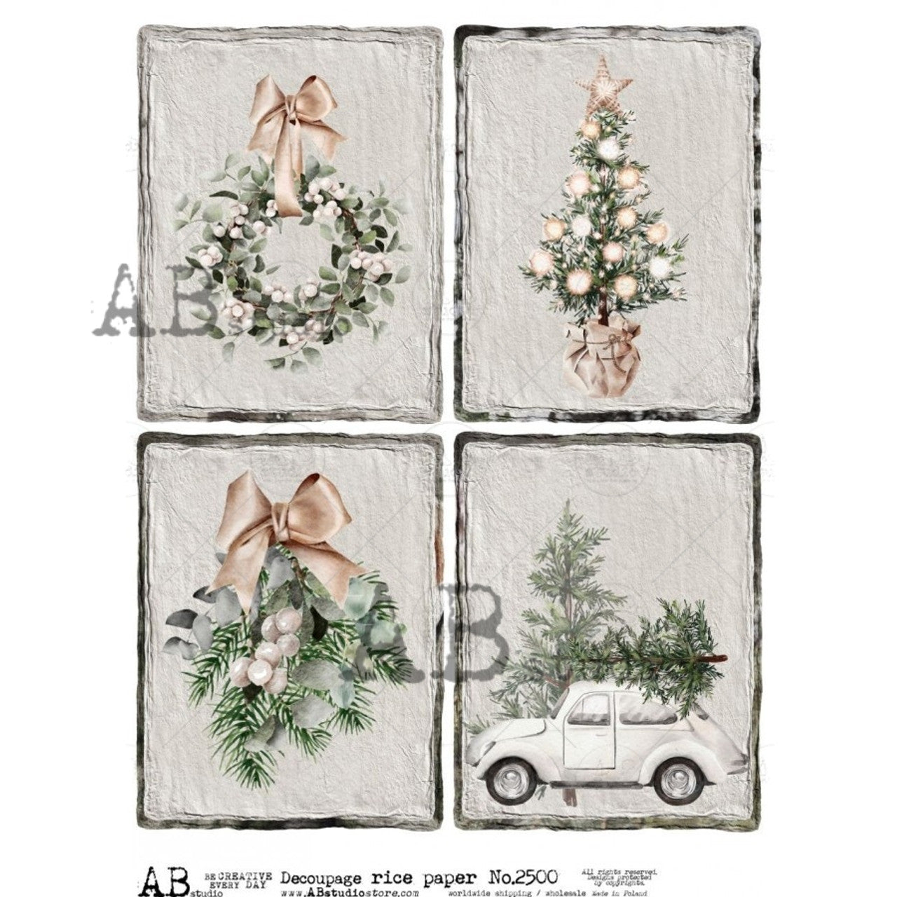 AB Studios : Farmhouse Christmas Decorations Four Pack A4 Rice Paper