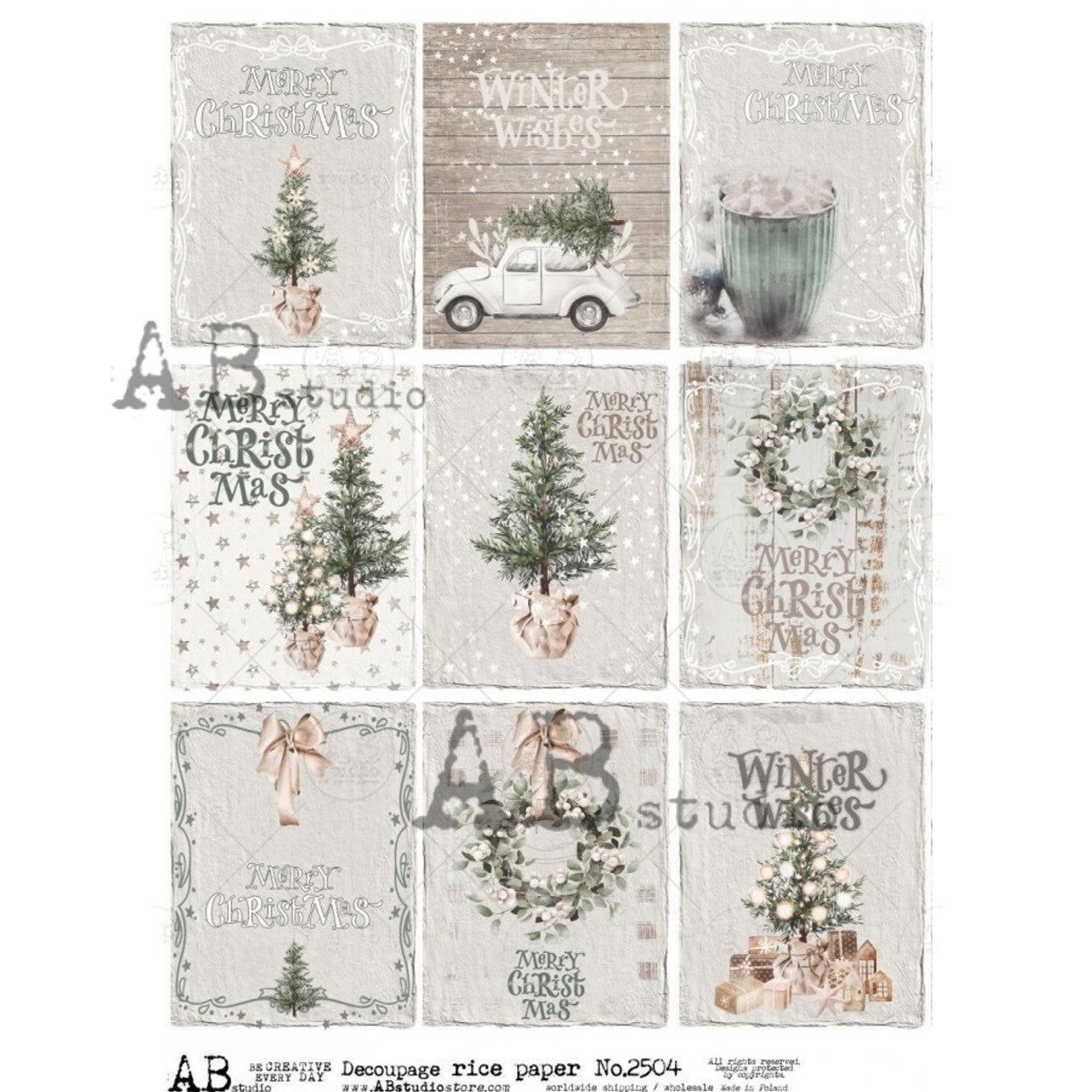 AB Studios : Farmhouse Christmas Nine Pack A4 Rice Paper