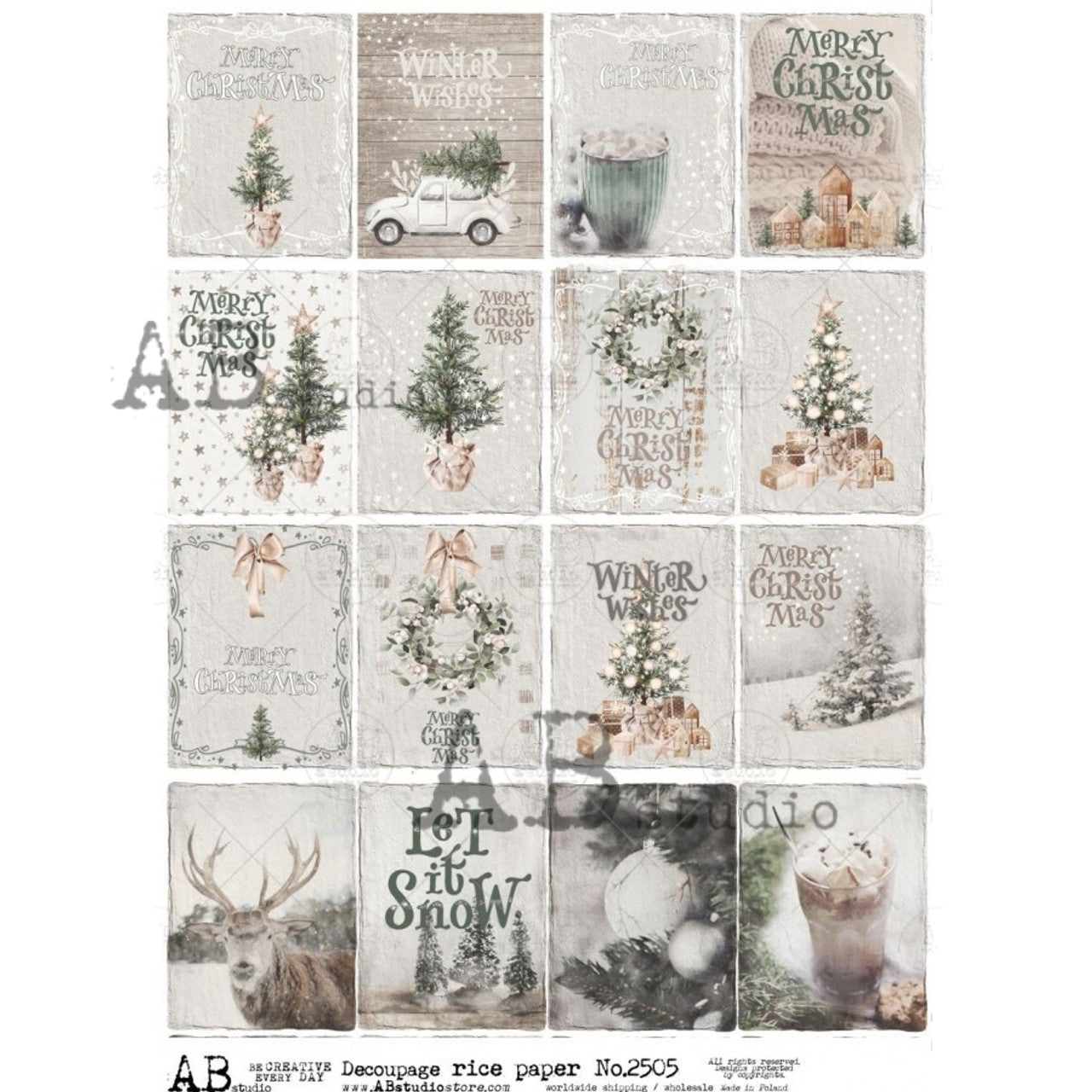 AB Studios : Farmhouse Christmas Sixteen Minis A4 Rice Paper