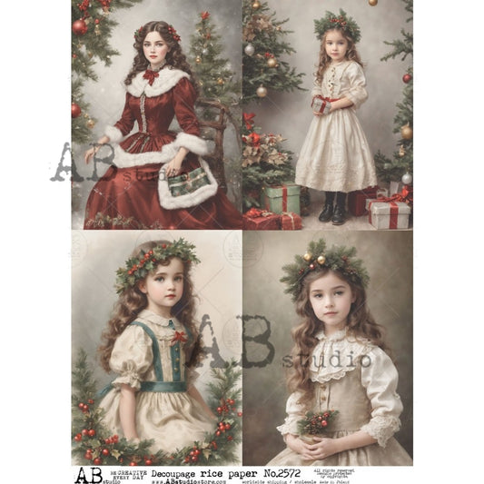 AB Studio : Four Christmas Victorian Girls Rice Paper A4