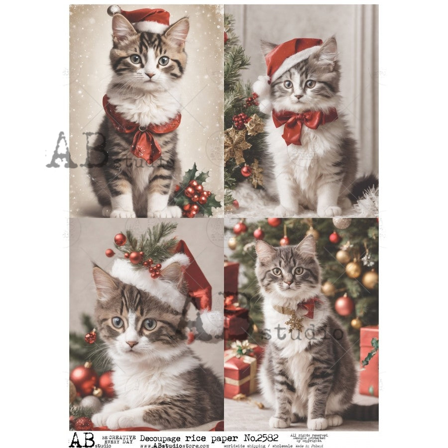 AB Studios - #2582 4 Pack Christmas Kittens A4 Rice Paper