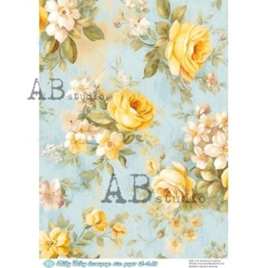 AB Studio : Yellow and baby Blue Roses A4 Rice Paper