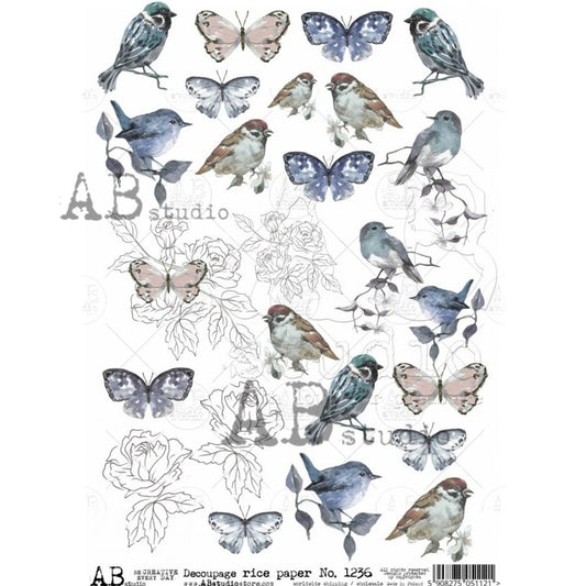 AB Studios : Birds and Butterfly Spring Rice Paper A4