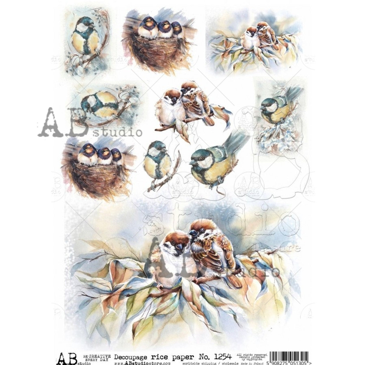 AB Studio : Nesting Bird Scenes A4 Rice Paper