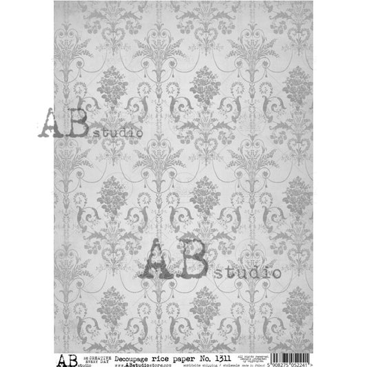 AB Studios - Vintage Gray and White Pattern A4 Rice Paper