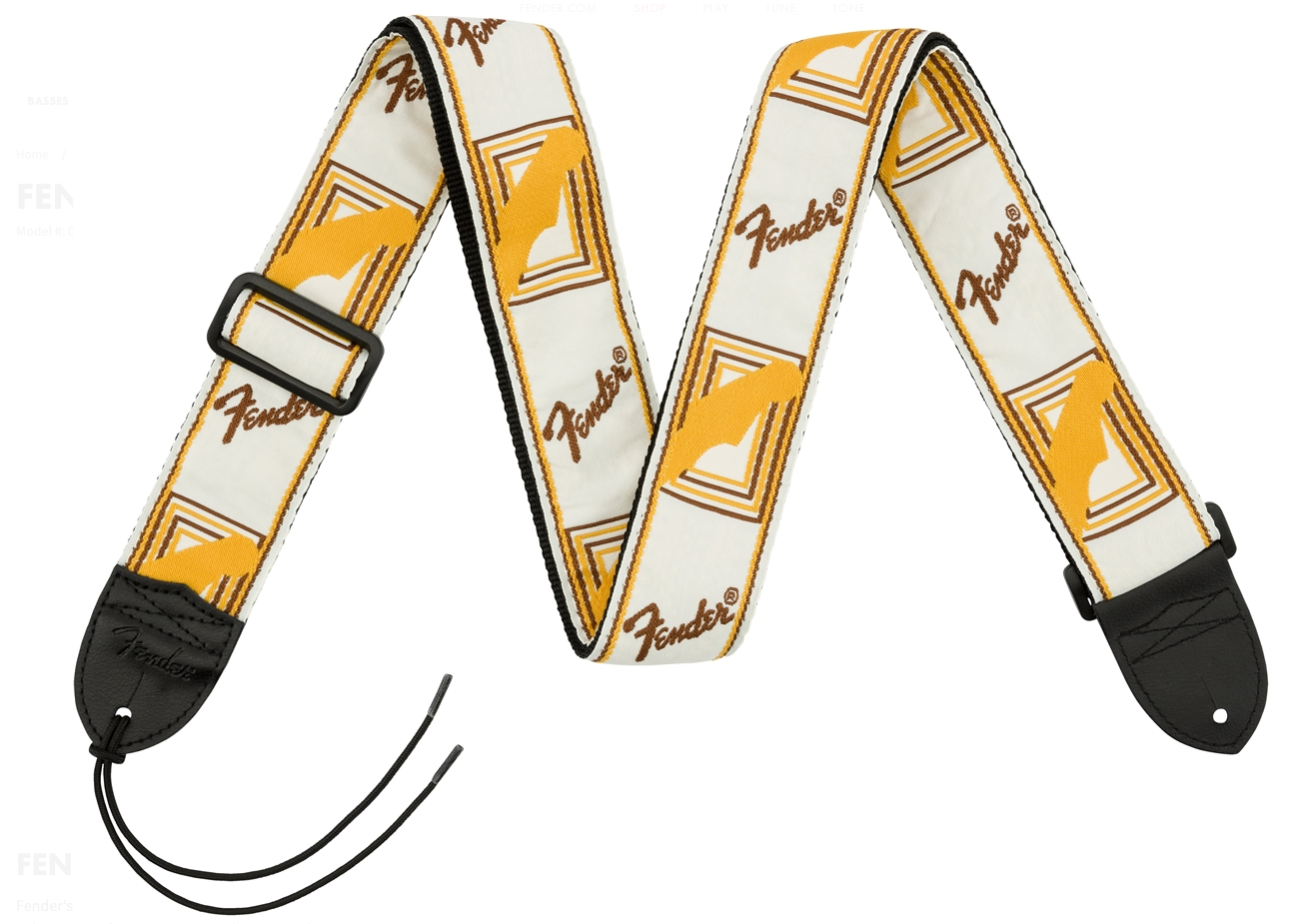 Fender monogrammed guitar strap white/brown/yellow 2"