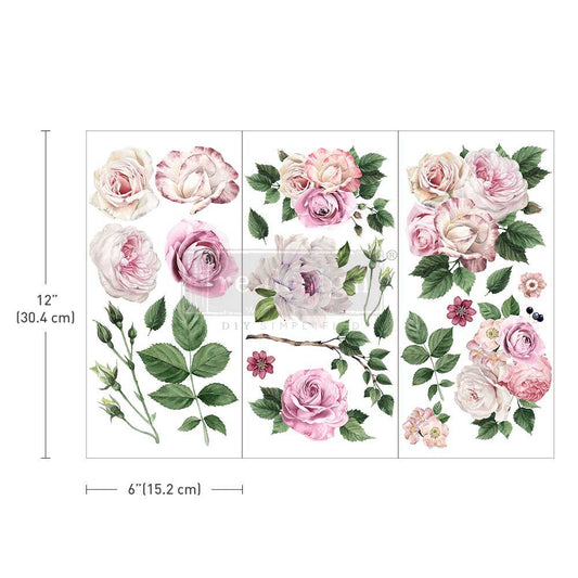 Re-Design With Prima® Mini Transfer - Delicate Roses - 6x12", 3 Sheets